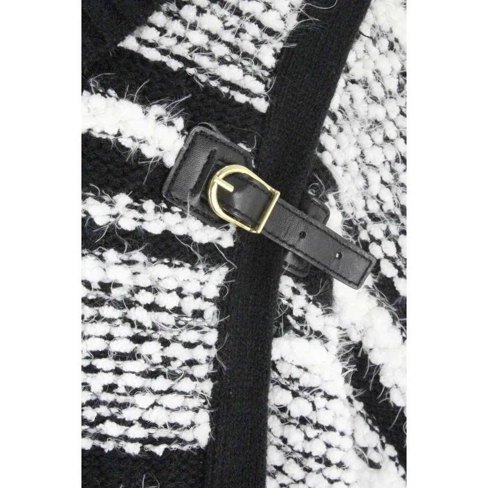 Calvin Klein Cowl Neck Sweater Cape  L/XL Black White Chunky‎ Long Sleeve